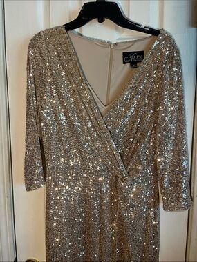 Alex Evenings Sparkling Champagne Sequin Wrap Gown